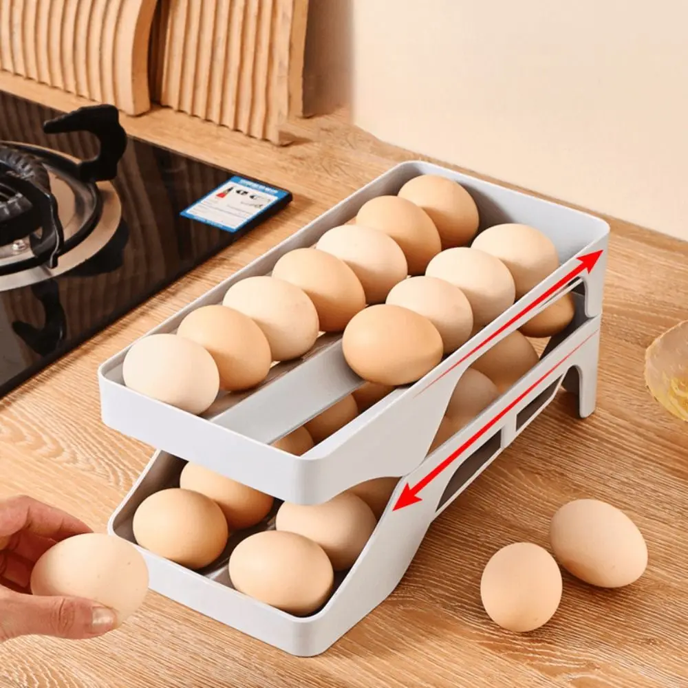 High Quality 2 Layer Egg Dispenser Space Saving Automatic Scrolling Egg Rack Holder Egg Storage Rack Household