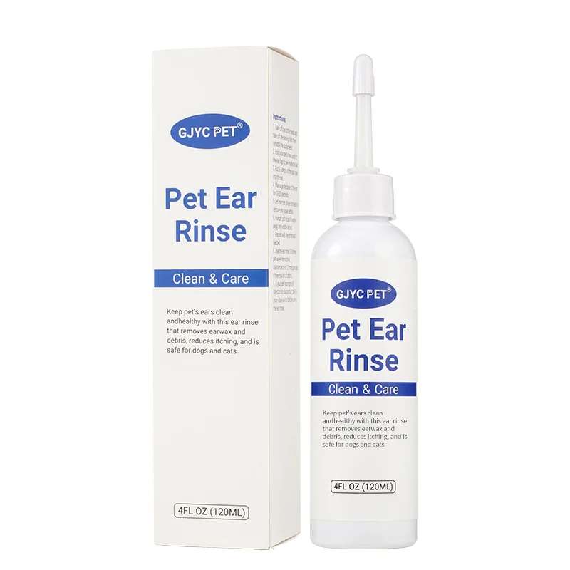Limpiador de oídos para mascotas recomendado por veterinario, 120 ml, enjuague seguro para los oídos para gatos y perros, solución suave para eliminar el cerumen