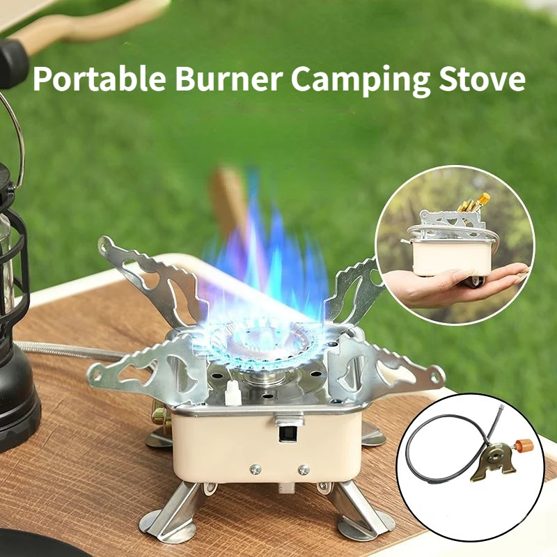 

Портативная горелка для кемпинга, складная ветрозащитная газовая плита для пеших прогулок, кемпинга, пешего туризма, пикника, барбекю, гриля, уличная плита
