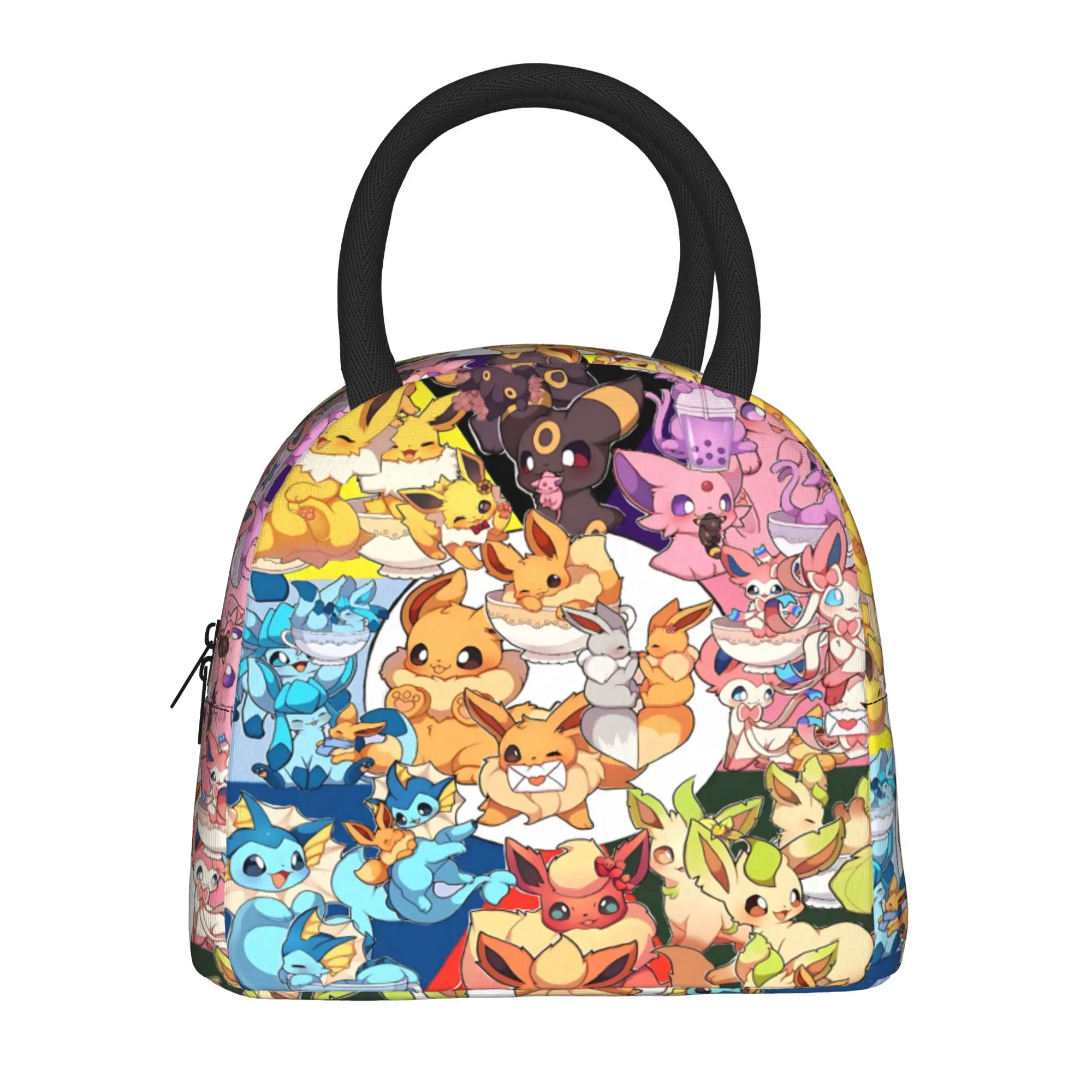Pokemon Theme Eeveelution Collage Handbag Insulated Lunch Bag Ice Pack Rice Bag  bolsa Student Bento Lunch Handbag Insulation