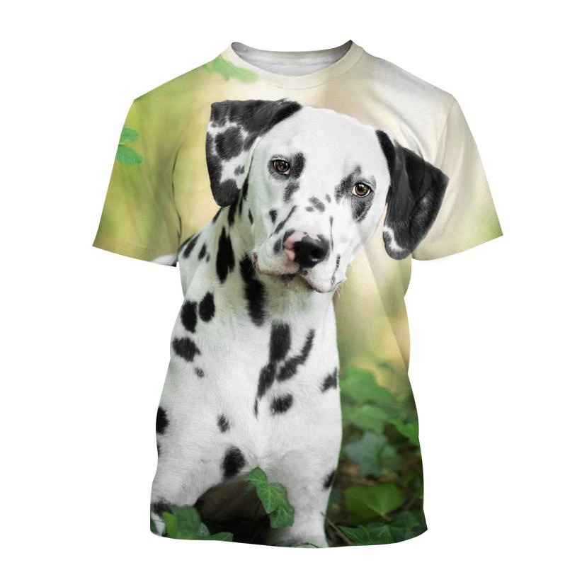 Dalmatian Print T-shirt Casual Short Sleeve Men's and Women's Universal 3D Animal Dog and Pet Print Shirt Shirt Top