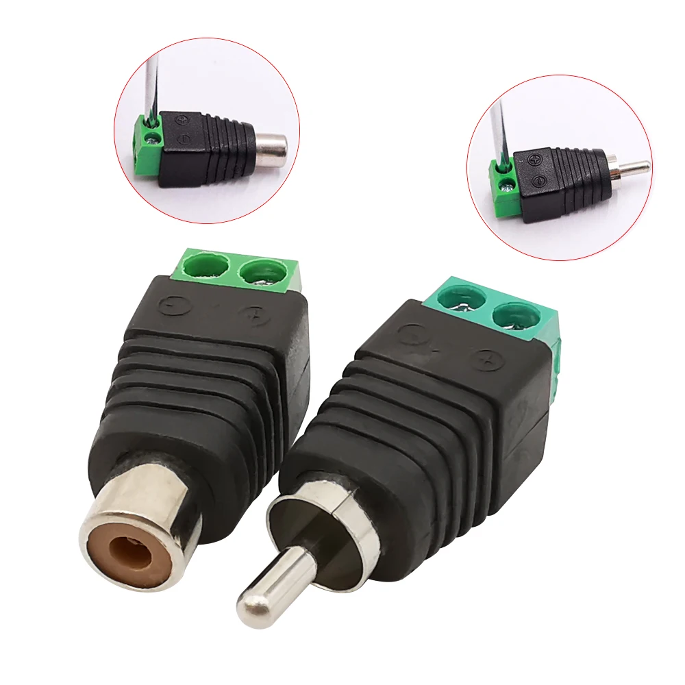 4Pcs RCA Cable Audio Adapter RCA Terminal Block To Camera CCTV Phono Video Balun RCA Female Jack Male Plug AV Screw Connector