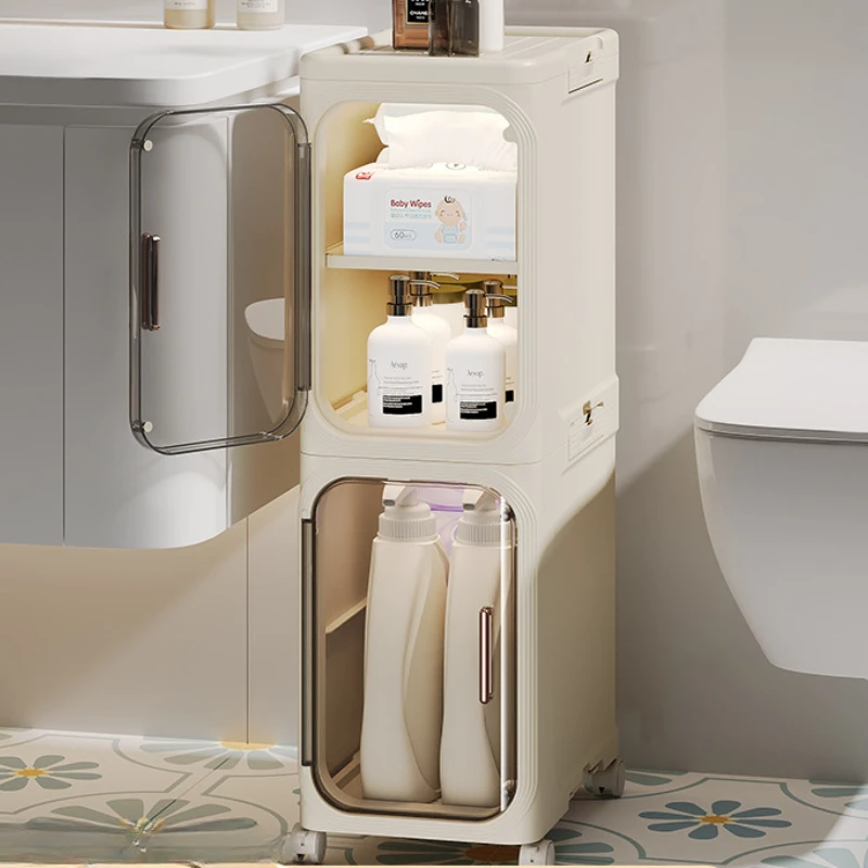 Household bathroom narrow seam storage cabinet, multifunctional foldable with wheels, dust-proof and crevice storage cabinet image 2