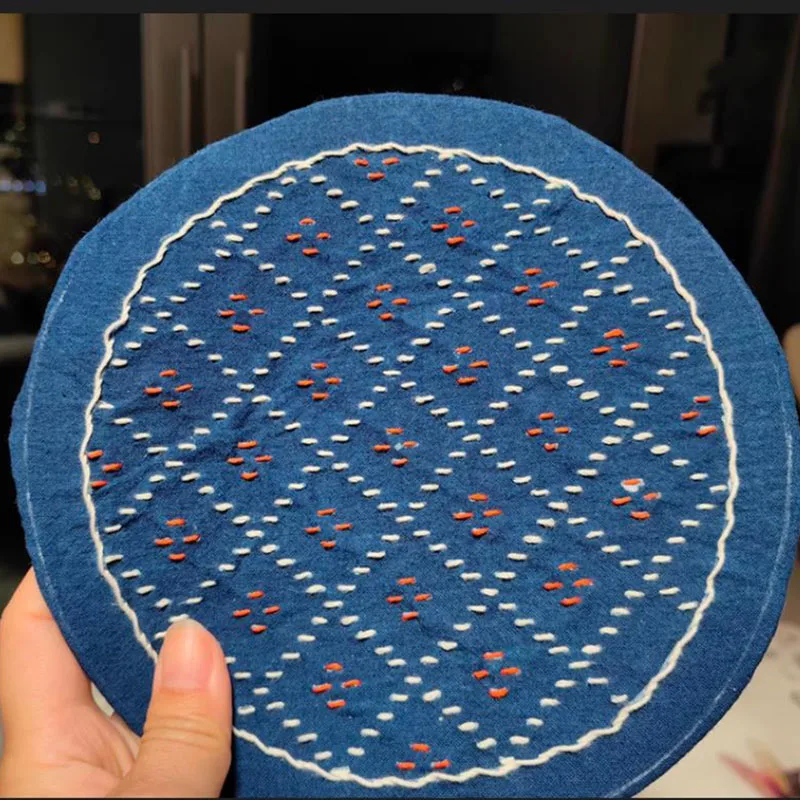 2mm Thick Acrylic Sashiko Ruler - Flower-shaped Embroidery Stencil for Handmade Tea Coasters with Measurement Marks