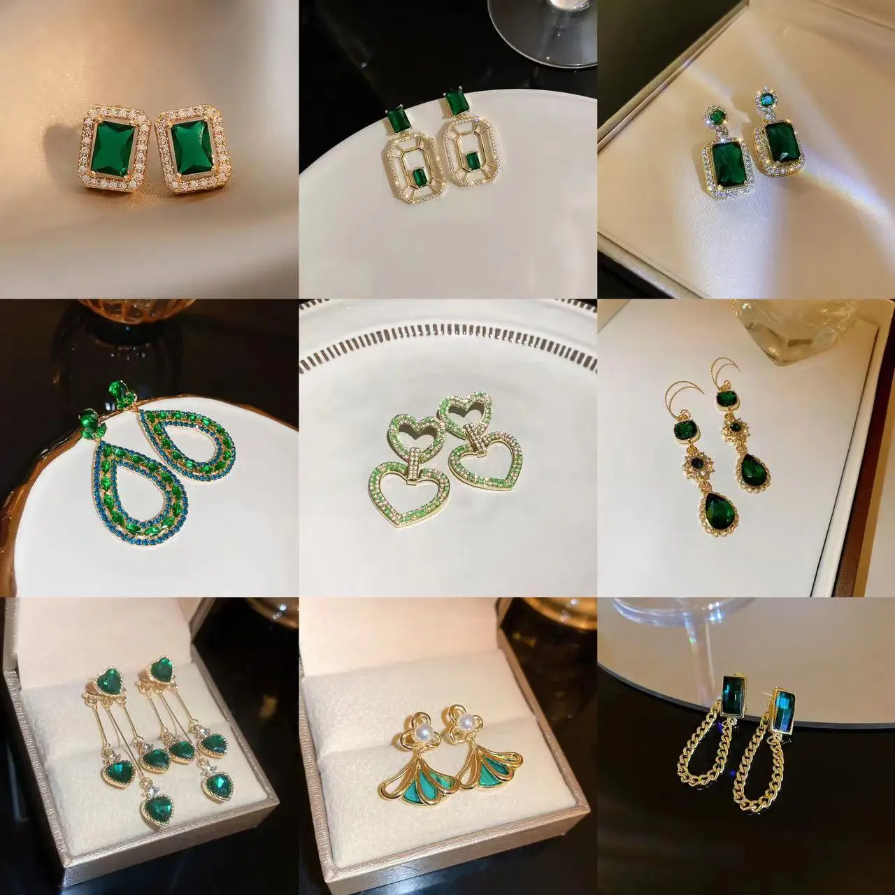 Orecchini da festa vintage di colore verde per le donne Strass Lucido Gioielli di lusso luminosi Ciondolo esagerato Accessori sexy Regali