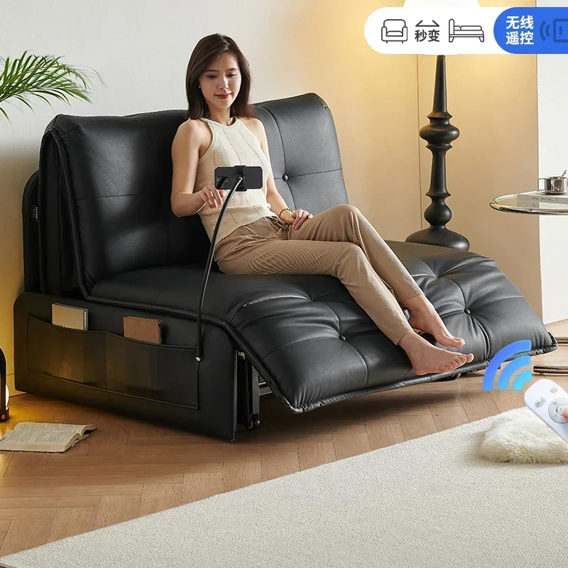 Smart leather electric sofa bed wireless remote control folding multi-functional modern simple sofa