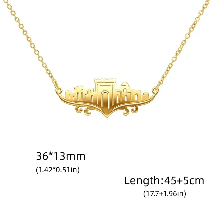 Neu eingetroffen: Edelstahl-Halskette mit Jerusalem-Burg-Landschaft, Vintage-Tempel-Umriss-Choker für Damen, religiöser Schmuck – Detail 13