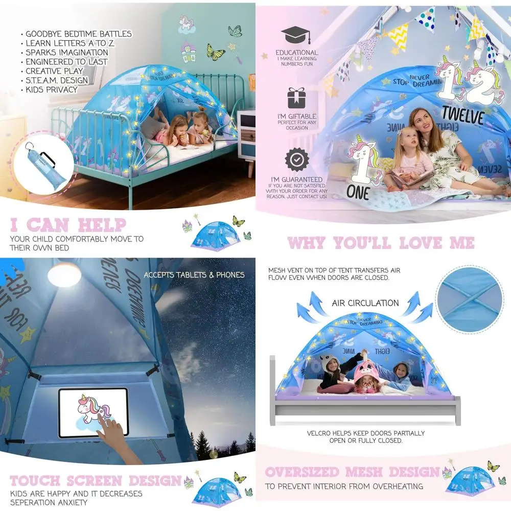 

Детская палатка-кровать Enchanted Unicorn — всплывающий форт для мальчиков и девочек, сенсорное пространство для сна для малышей и двухъярусные кровати