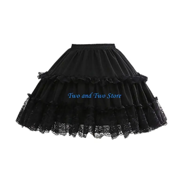 

HX6F Womens Cosplay Short Petticoat Tiered Floral Lace Trim Pettiskirt Removable Fish Bone 2 Hoop Underskirt