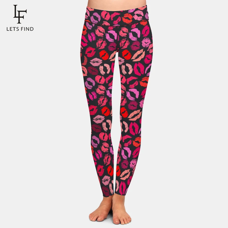 LETSFIND Sexy Women Fitness Elastic Leggings Fashion Colorful Lip Printing High Waist  Slim Full Leggings