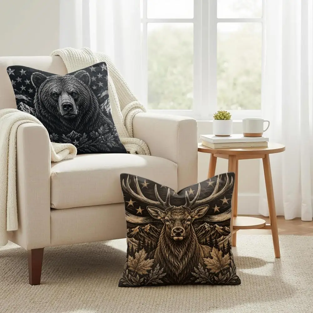 Patriotic Wildlife Freedom Cushion Cover Summer Coolness Linen Organic Fabric Sofa Pillow Case Double-Sided Printing Home Decor