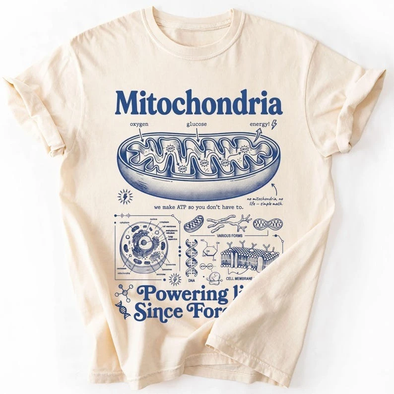 Mitochondria Vintage Science T-Shirt, Retro Biology Graphic Tee, 90s Academic Cell Diagram Shirt, Geek Lab Humor Top