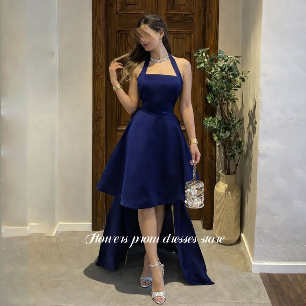 

Вечернее платье цвета индиго с цветочным принтом, открытой спиной и бантом, нарядное платье для выпускного вечера, элегантное платье для торжественных случаев для женщин, на заказ