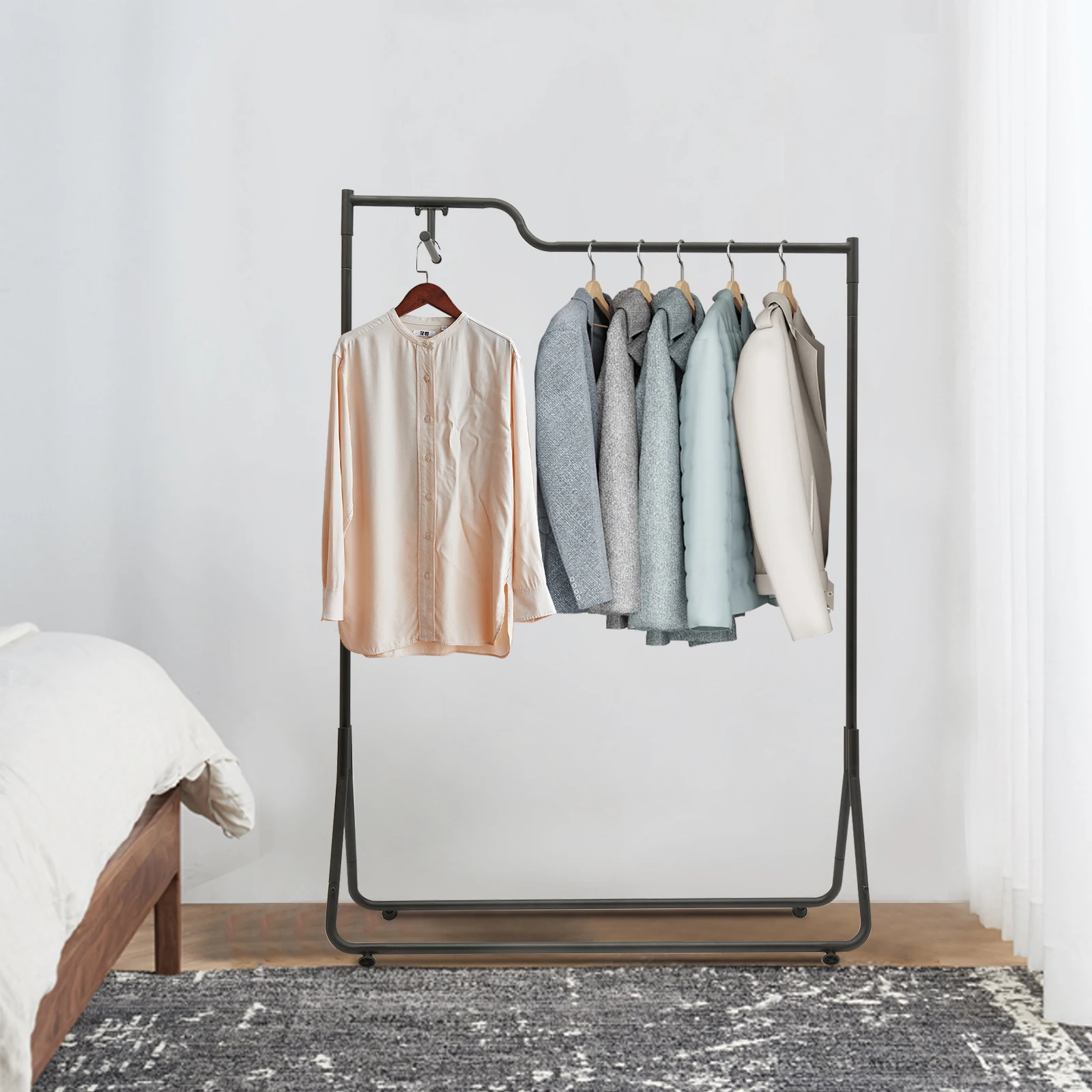 Garment Rack Clothing Rack Single Rod Modern Garment Display Stand Sturdy Black Iron Freestanding for Home Store
