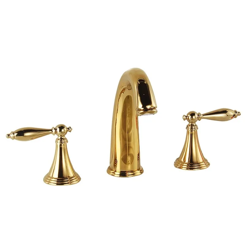 

European all-copper split basin faucet bathroom cabinet double handle three-hole three-piece set washbasin basin hot and cold