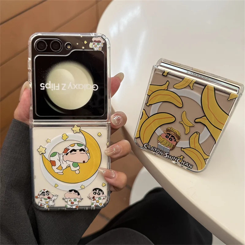 

Cute 3D comic Crayon Shin-chan Folding Magsafe Wireless Charge Case For Samsung Z Flip 6 Z 3 4 5 6 7 Cartoon Magnetic Holder