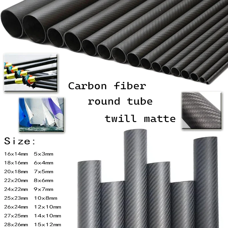 1 Stück 200/500 mm Länge Carbonrohr Außendurchmesser 5–28 mm, 3K Twill Matte Oberfläche UAV Drohnenarm für landwirtschaftliche Sprühflugzeugteile – Detail 1