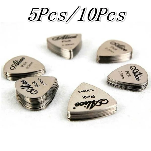 New 5/10Pcs 0.3mm Thin Silver Metal Guitar Plectrums Wear‑Resistant Guitar Picks For Bass Ukulele Musical Instrument Accessories