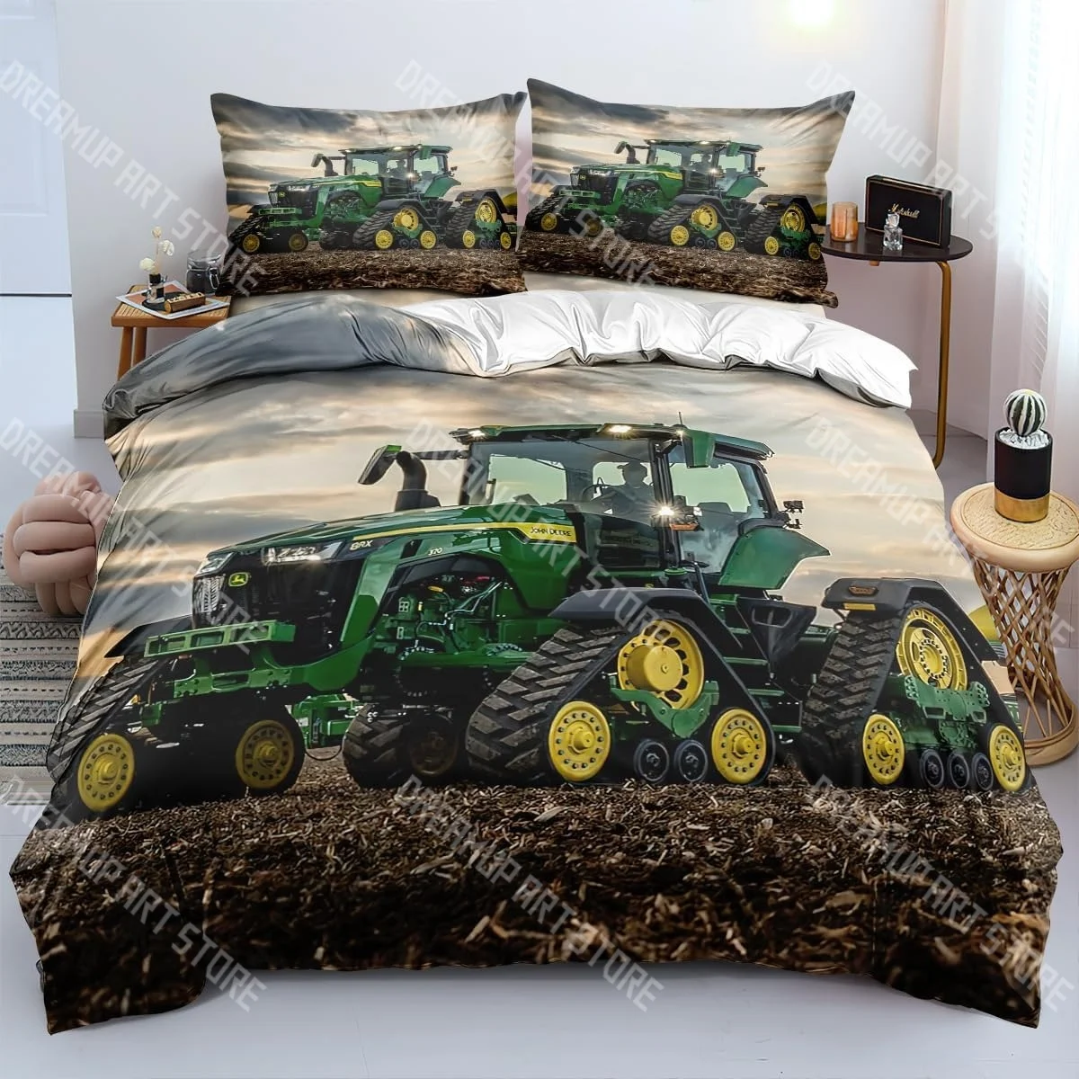 3D Printed Tractor Green Bedding Set for Boys Girls Duvet Cover And Pillowcase Included Twin Queen King Full Single Double Sizes