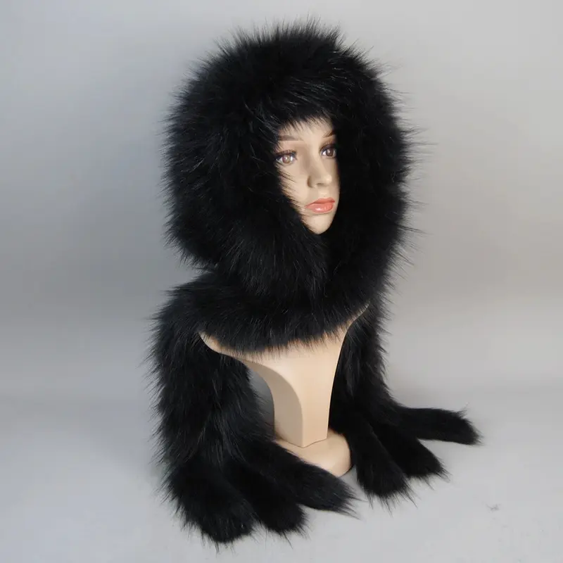 Luxury Knit Genuine Fur Caps Muffler Winter Thick Women 100% Natural Fox Fur Hat Scarves Lady Warm Fluffy Real Fox Fur Hat Scarf - Image 5