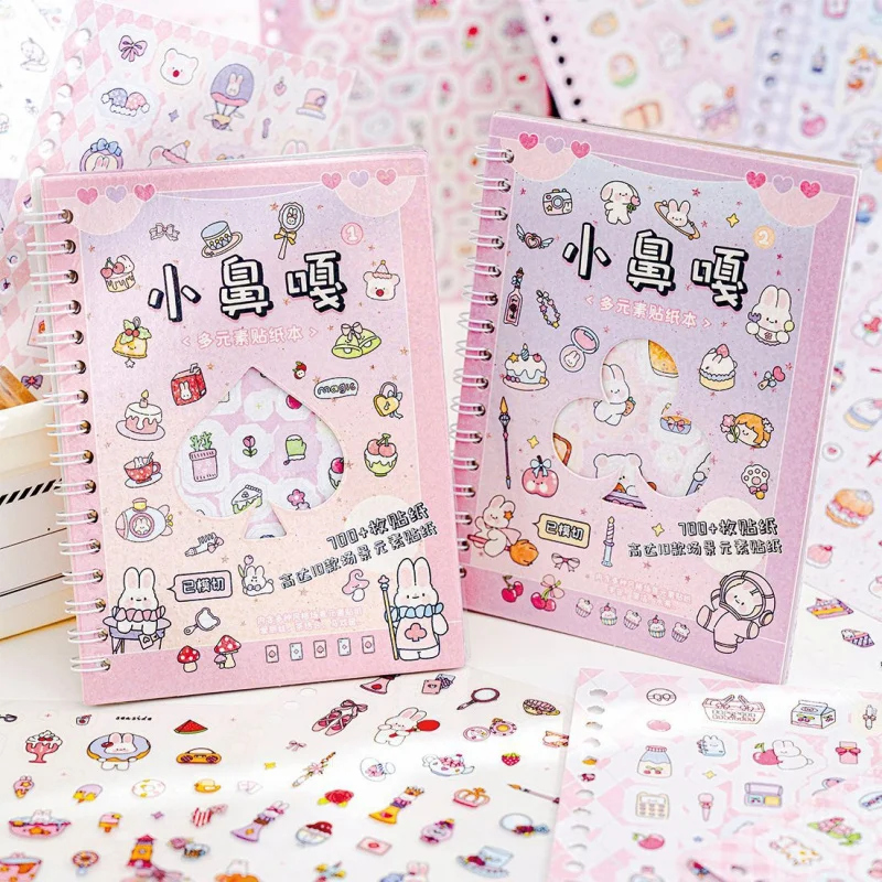 16Sheets/Book Cute Cartoon Animal Bunny PET Adhesive Stickers For Office Diary Greeting Card Cup Photo Frame Decoration
