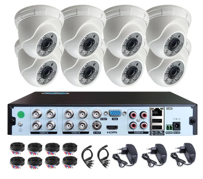 VMS Indoor Home Security CCTV System 4ch 8ch 2MP 5MP AHD Analog Camera Dvr Kit With Night Vision And CMOS Sensor