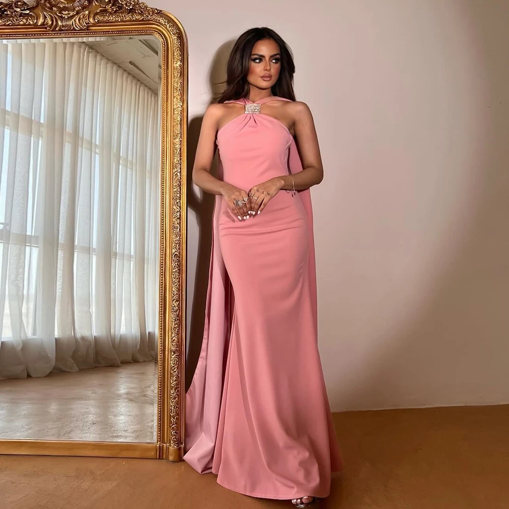 

ROSELLA Pink Cross Halter Elegant Party Dresses For Women 2023 Mermaid Formal Prom Gown New 2023 Saudi Arabia Evening Dress