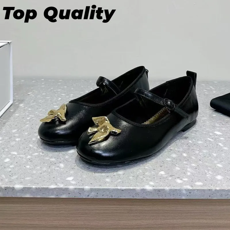 Women's niche minimalist with follow-up shoes women's round headed metal bird decoration fashionable Mary Jane shoes