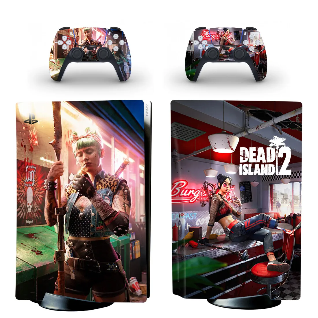 Dead Island 2 PS5 Disc Skin Sticker Decal Cover for Console and 2 Controllers PS5 Disk Skin Sticker Vinyl