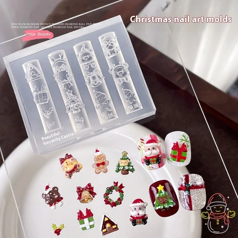 1 個のシリコーン 3D ネイルアートモールドクリスマステーマ雪だるまクリスマスツリーサンタクロース DIY デザインマニキュアチャームネイルデコレーション用