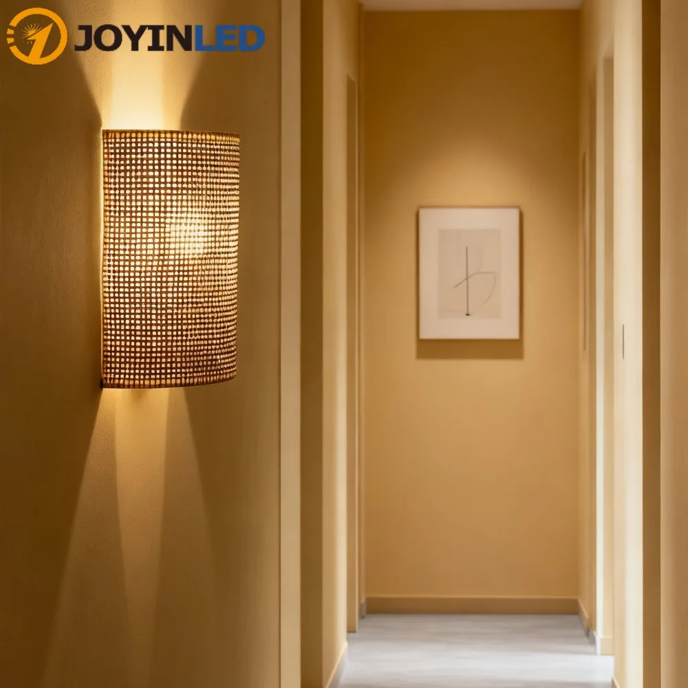 

JOYINLED 2PCS Rattan Wall Lamp 20x25CM Japanese Style Bamboo Wall Light Hand Woven Wall Sconce for Bedside Living Room Bedroom