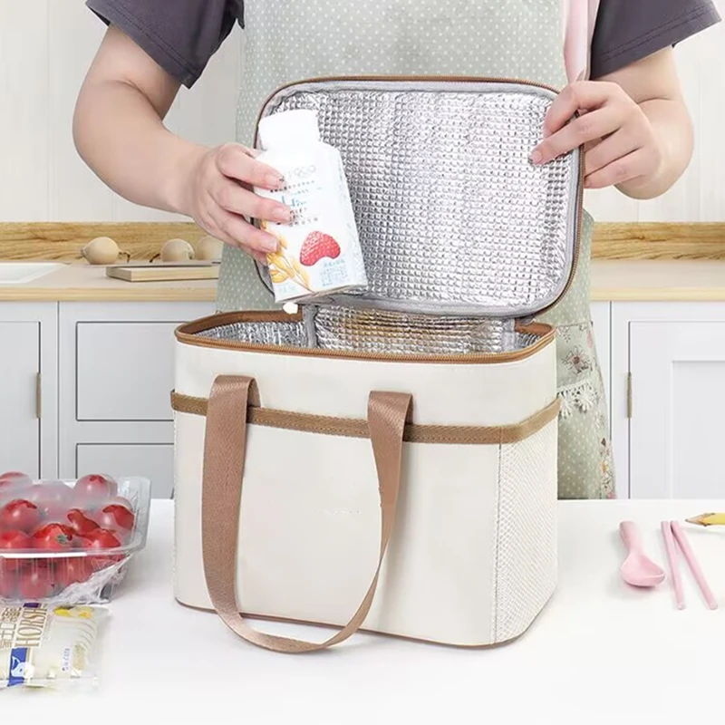 سعة خارجية محمولة باليد مع حقيبة معزولة حقيبة حفظ الطعام للطلاب حقيبة غداء سميكة مقاومة للماء معسكر محمول سميك