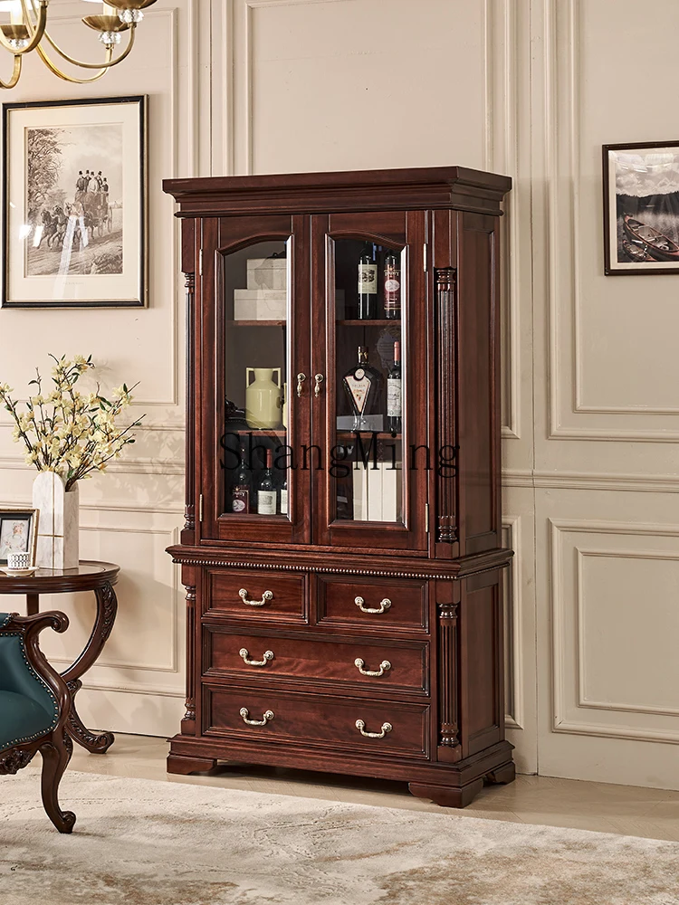 

ZJH black walnut wine cabinet against the wall dining room glass door living room display side cabinet