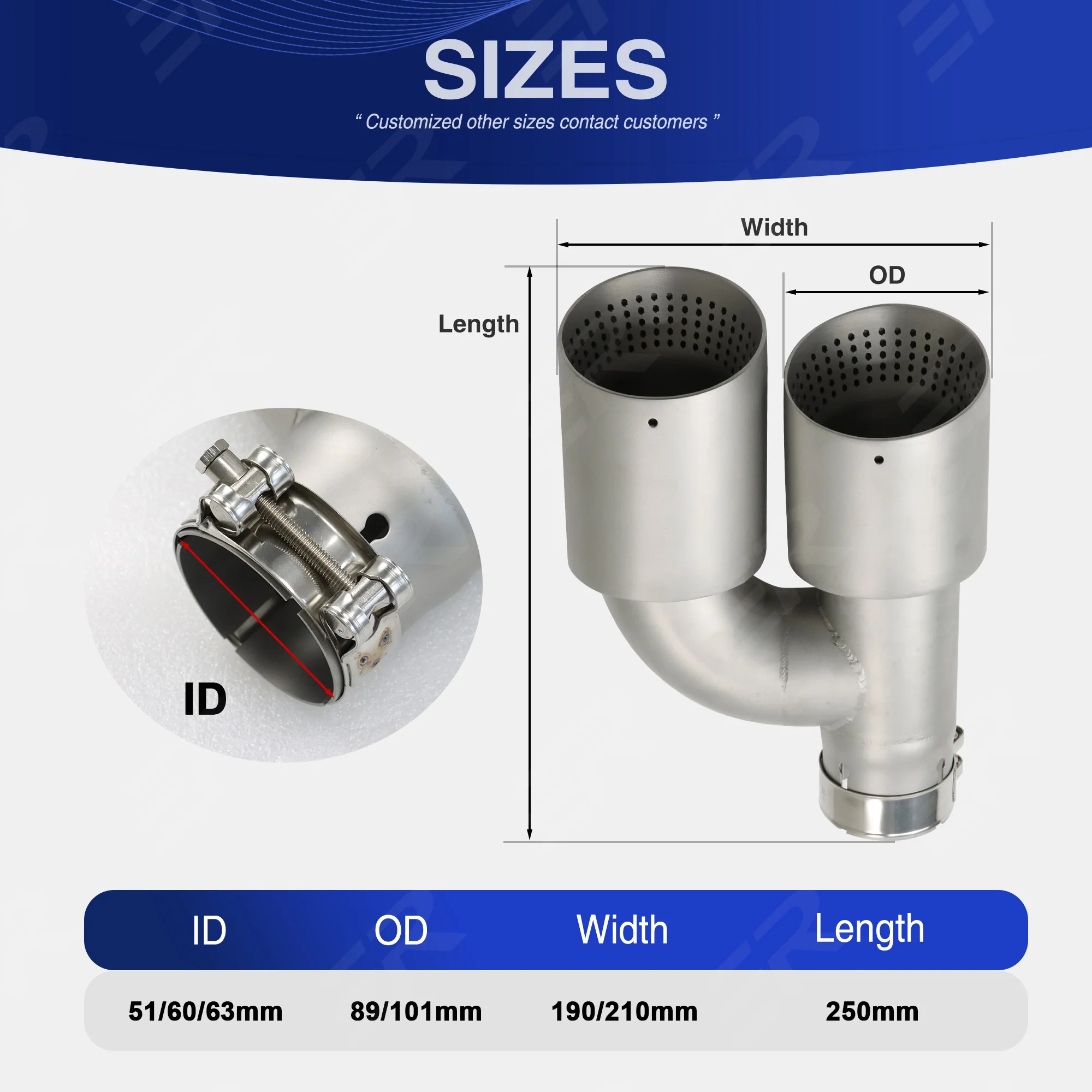 1pc ER Double Matte Stainless Steel Exhaust Tip System Pipe for Universal Car Muffler Tip Nozzle Modify support customization