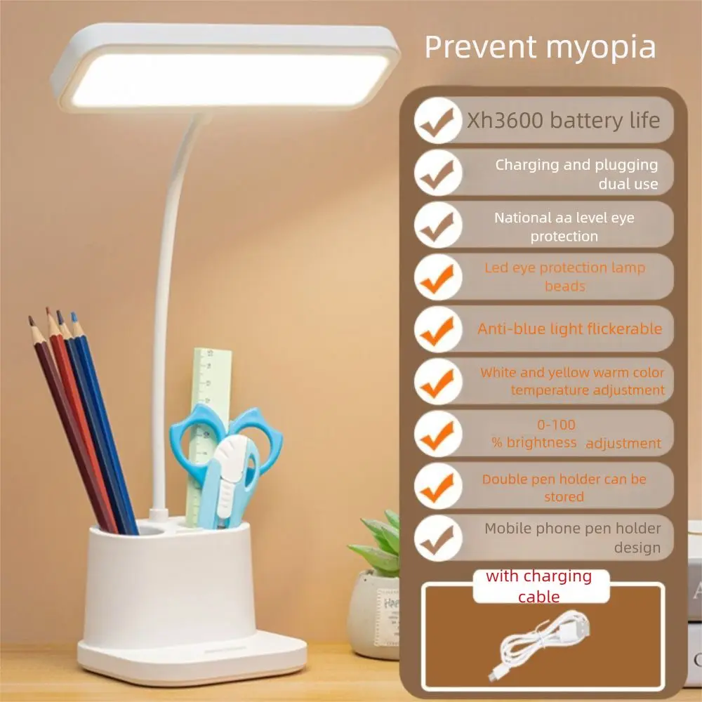 

Adjustable Penholder Desk Lamp Eye Protection 3 Colors Tabletop Reading Lamp Dimmable Energy-Efficient Led Bedside Lamp Children