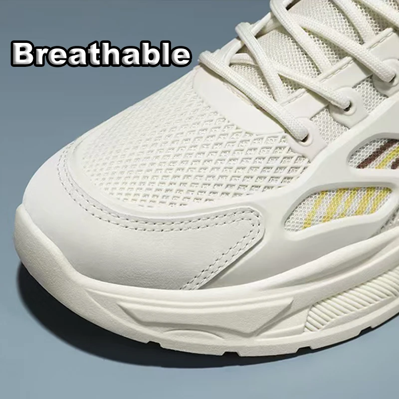 Oulylan Versatile Soft Soled Lace Up Sneakers Summer Mesh Breathable Sport Footwear 2025 Men Pure Color Lightweight Casual Shoes