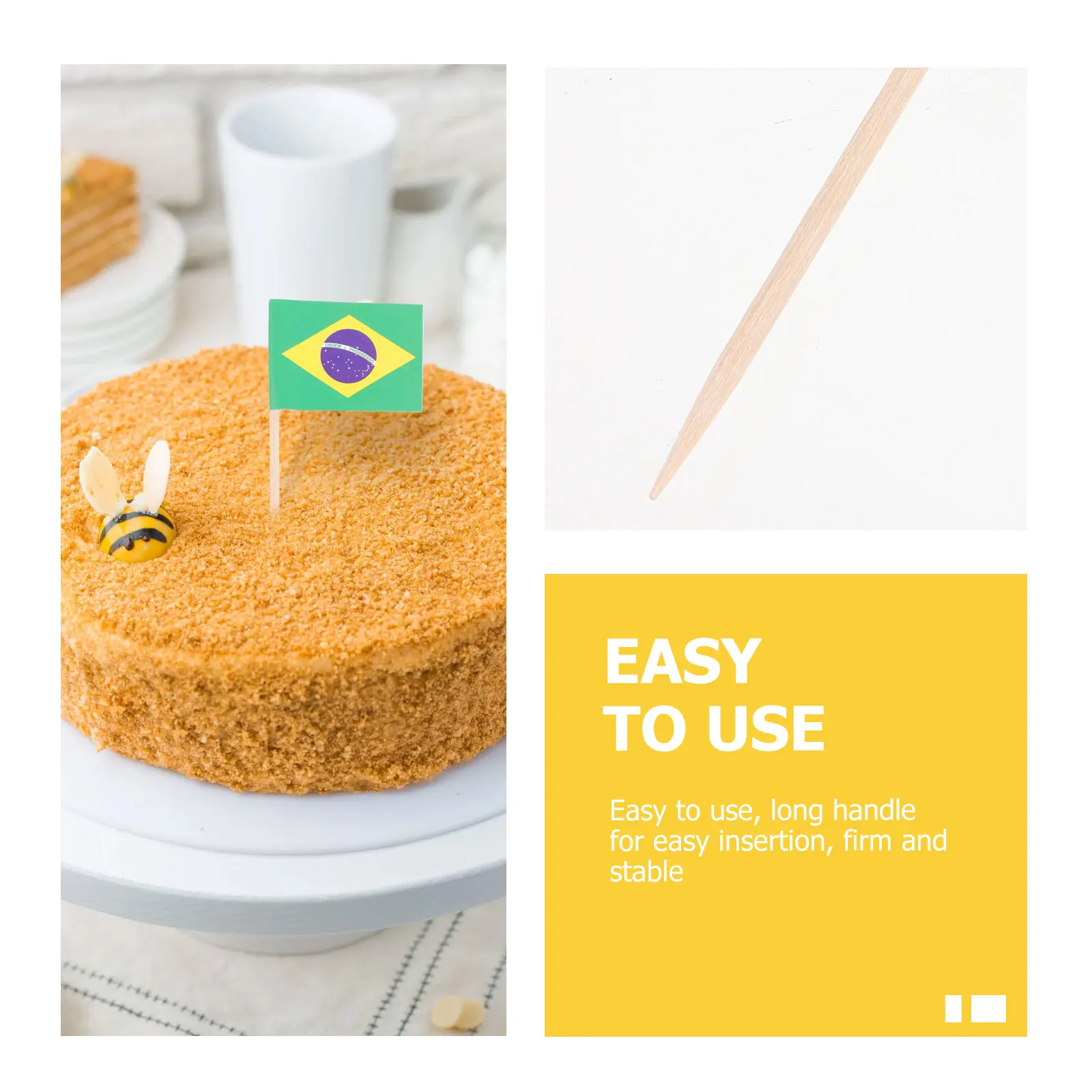 

100pcs Handheld Flag Picks Creative Cake Toppers Brazil National Flag Design Fruit Cupcake Decorations Reusable Paper Cake Decor