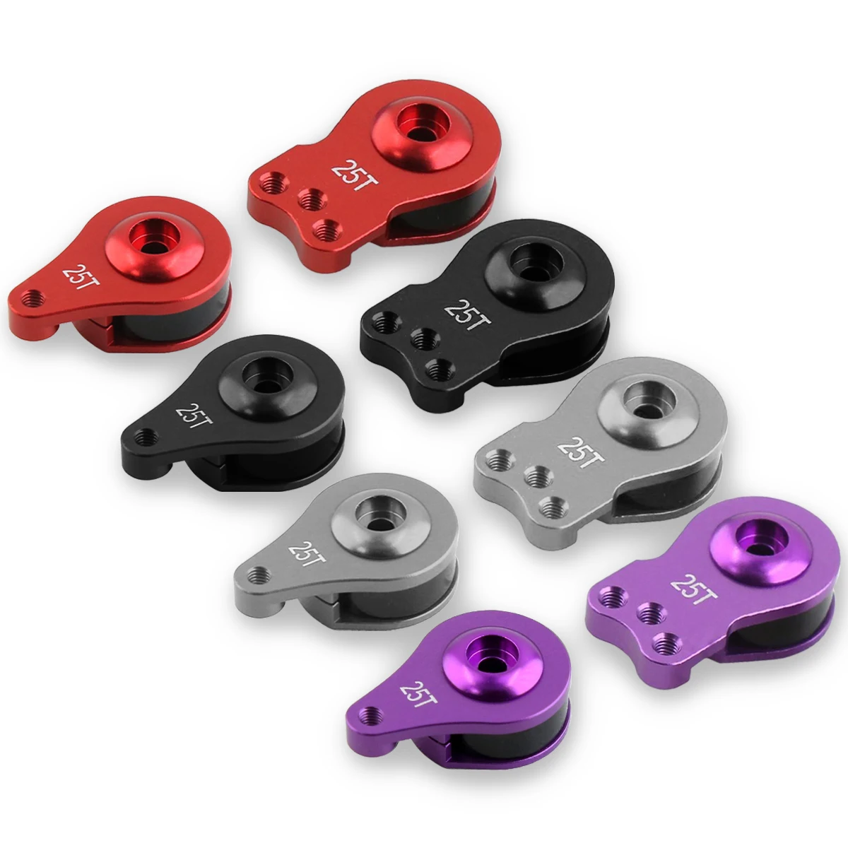 

25T Adjustable Steering Servo Horn for 1/8 1/10 RC Car Aliuminum Alloy Servo Arm(1/3-Hole) Force-Relieving Buffer Servo Horn