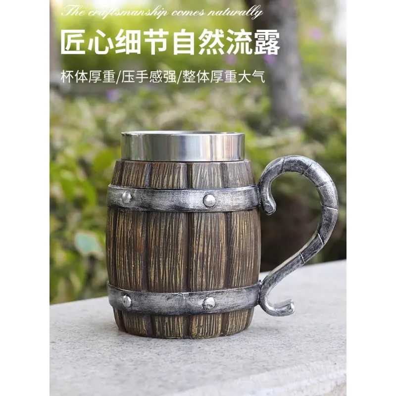 Creative retro Nordic large-capacity wooden barrel beer cup bar clubhouse clear bar draft beer cup high-value mug