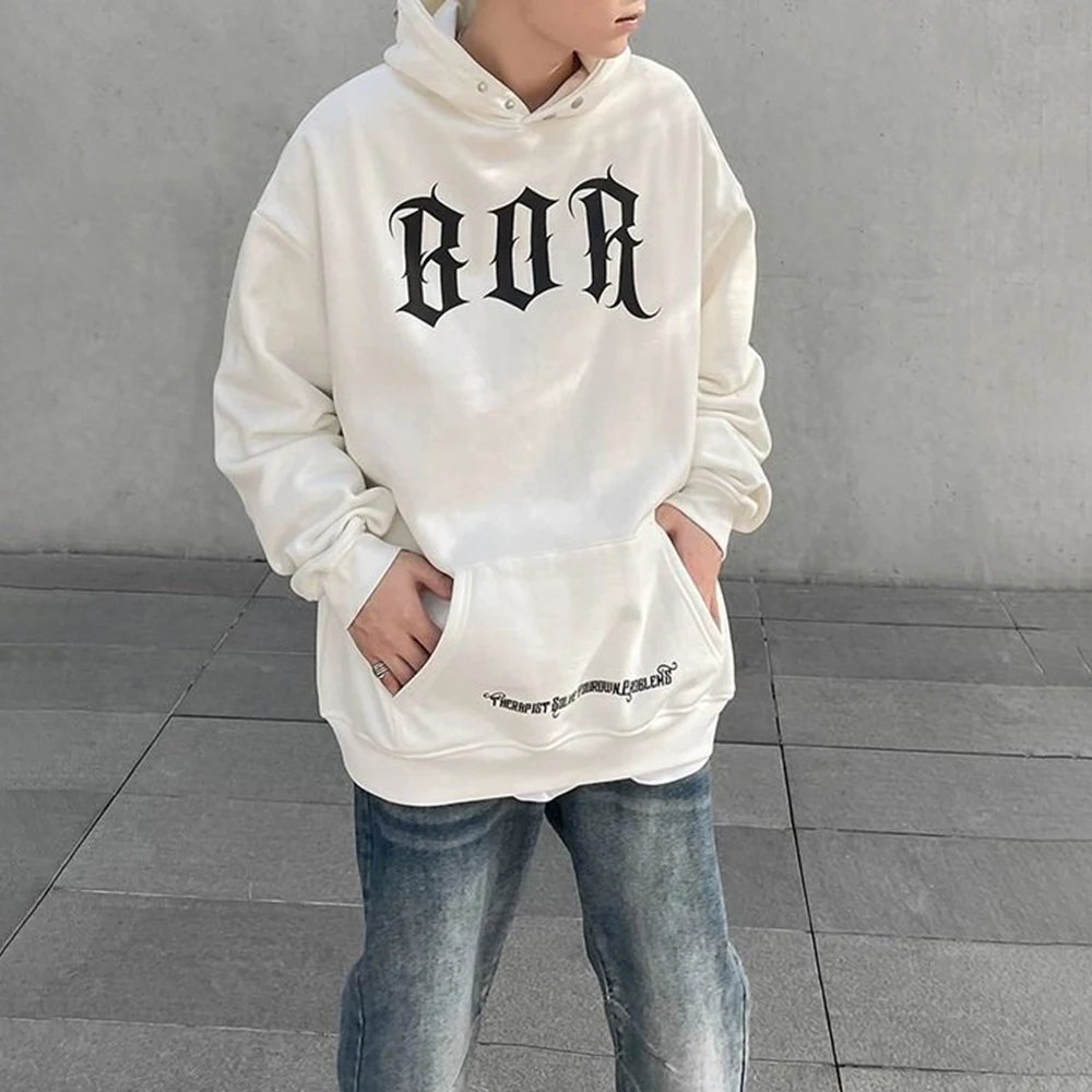 

2024 New Men Sweatshirt American Retro Letter Print Plus Velvet Autumn Winter Hoodie Sweatshirt Street Loose Hoodie Jacket