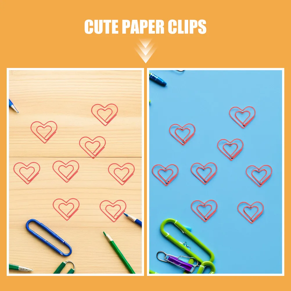 100 Pcs Cute Paper Clips for Journals Heart Love Bookmark Decorative Note Small Paperclips Photo Metal