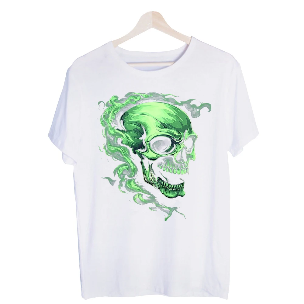 Men's Green Skull and Smoke Graphic Tee, Short Sleeve Crew Neck T-Shirt for Casual Streetwear and Daily Outfits