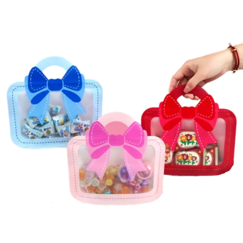 5/10/20Pcs Bow Snack Packaging Bag Portable Design Cosmetics Candy Small Items Storage Self Seals Cartoon Bow Portable Gift Bag