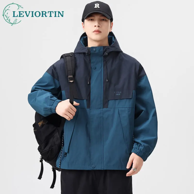 Japanese retro workwear jacket with embroidered letters and patchwork design, men's trendy brand fashionable loose jacket