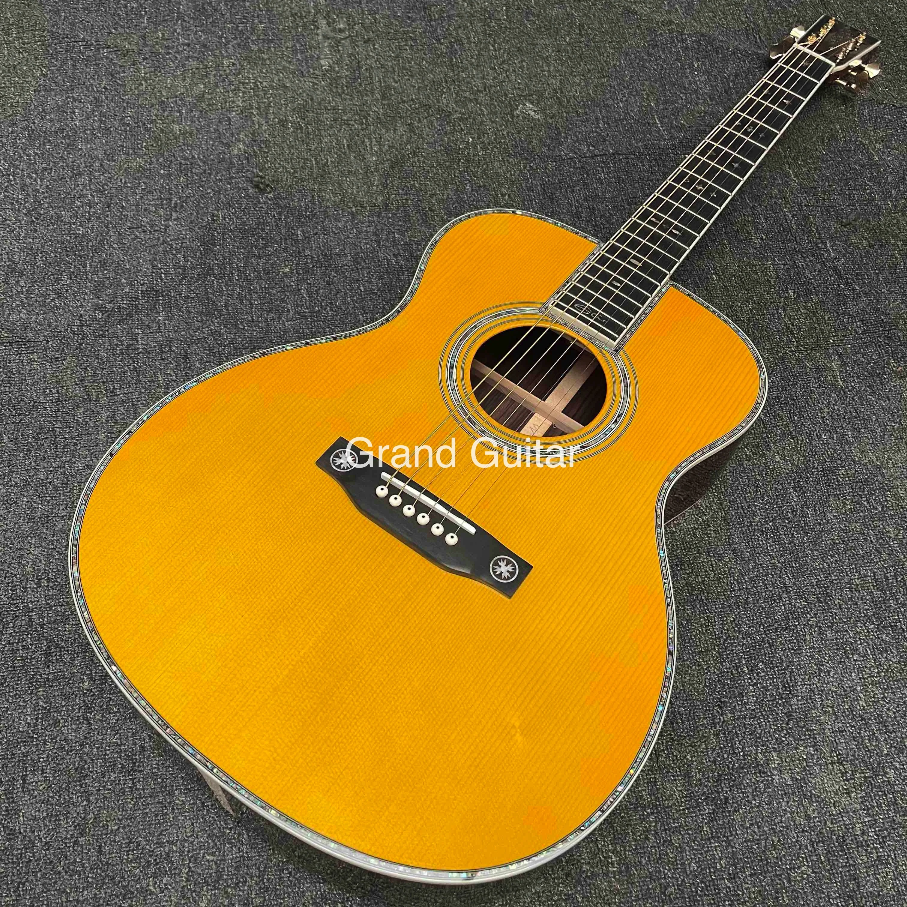 Custom 40 Inch OM Solid Back Sides Acoustic Guitar in Gloss Yellow Painting