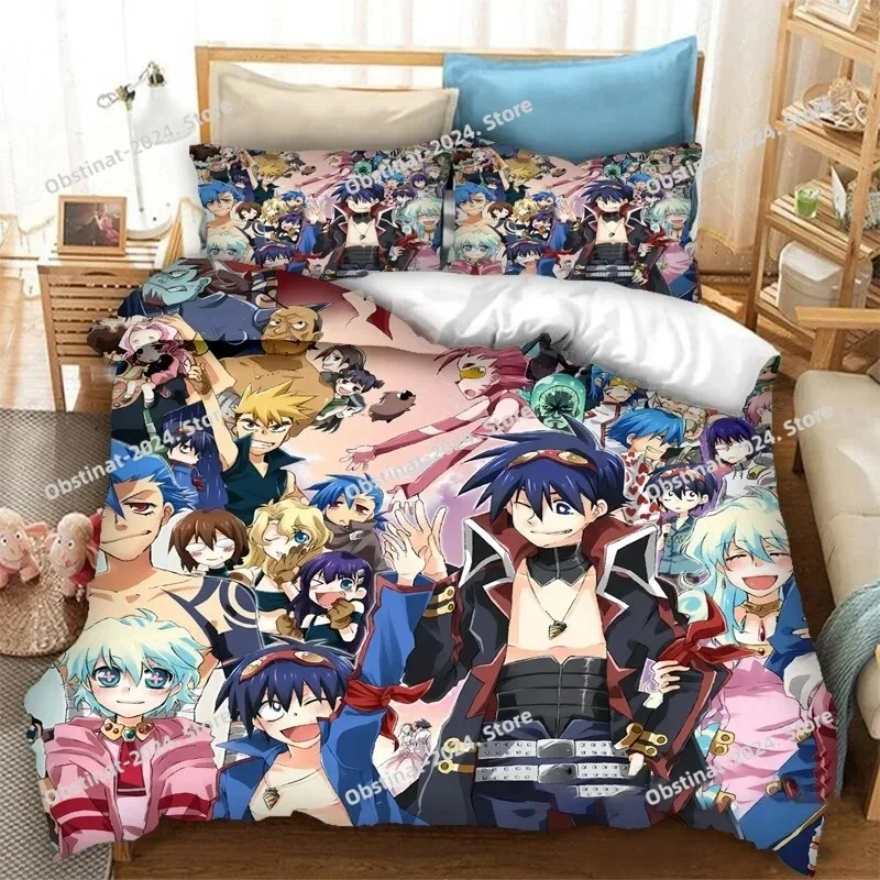 Juego de cama de Anime Tengen Toppa Gurren Lagann Kamina para niños y niñas, funda nórdica tamaño Queen doble, funda de almohada, cama para niños y adultos