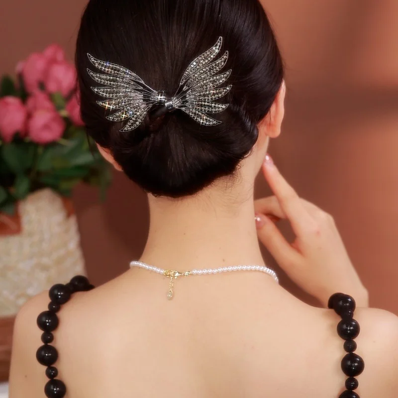 Black Angel Wings Full Hair Accessories, Zinc Alloy Full Sea Plate, Exquisite Headwear, Suitable for Holiday Use Hair Clips