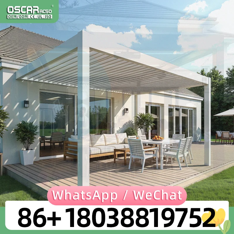 4X6m Automatic Louvered Patio Roof with Multicolored LED for Backyard Balcony Terrace pergola
