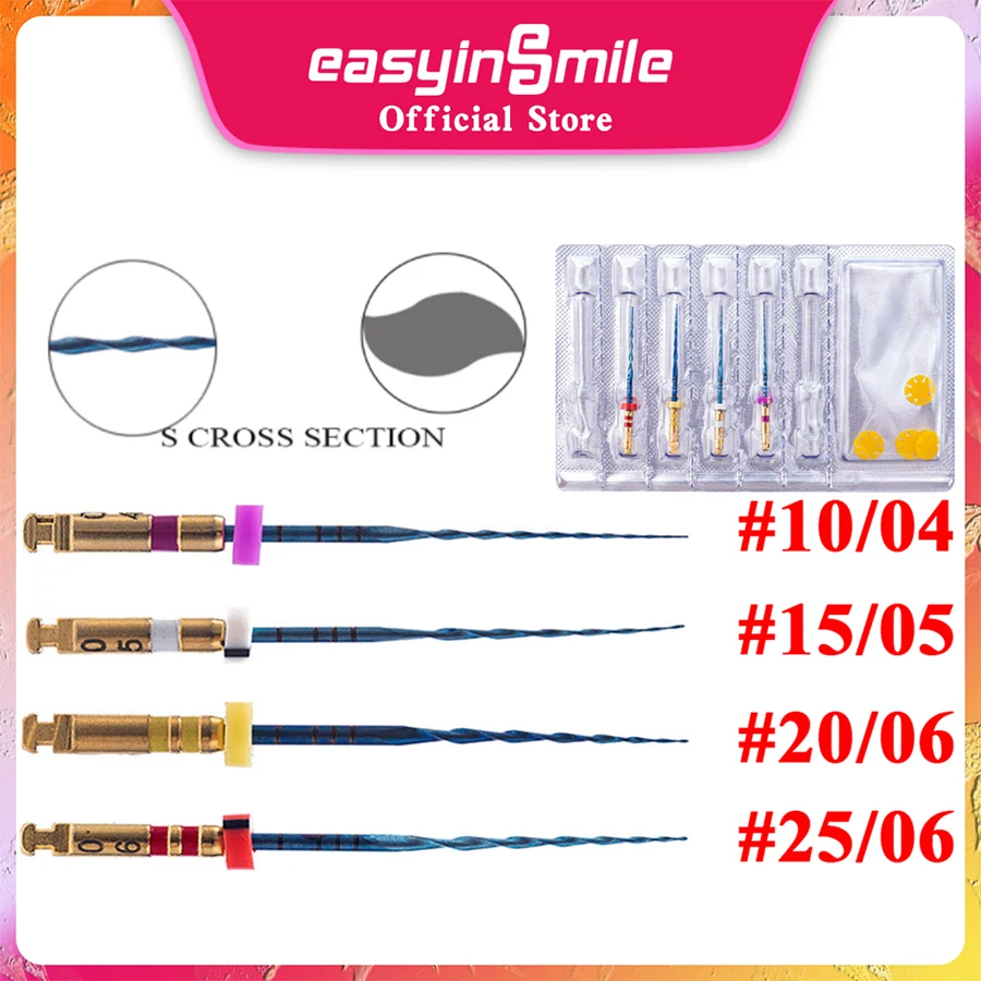 EASYINSMILE Dental Endo NITI Rotary Files Blue X-TWO S Cross Section Endodontic MINI Instrument Tools for Root Canal Autoclave