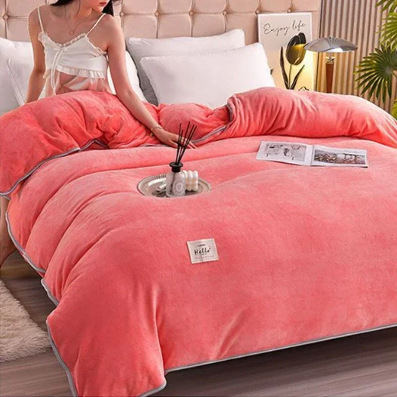 1pc Duvet Cover Winter Thickened Warm Double-sided Plush Luxury Quilt Cover Home Textile Solid Colour Queen Size Comforter Cover